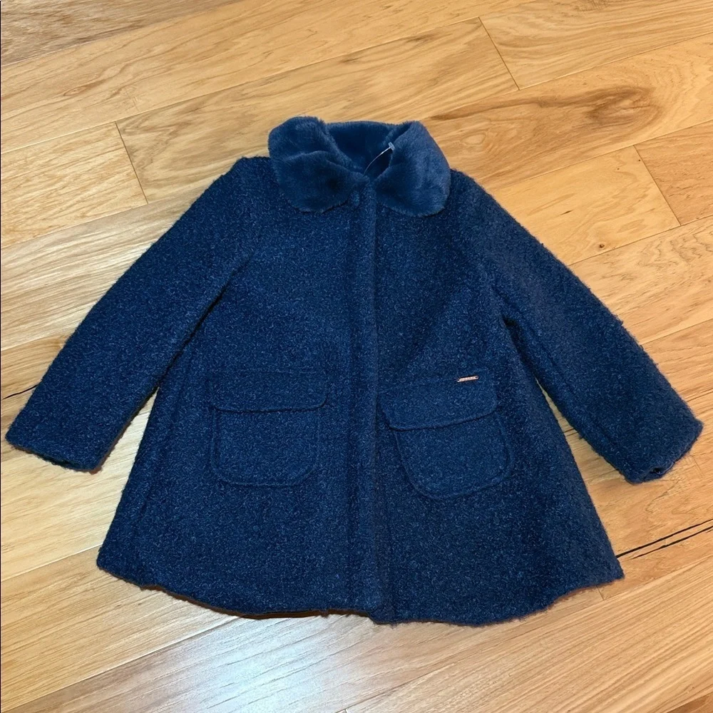 Tahari Textured Pea Coat with Faux Fur Collar